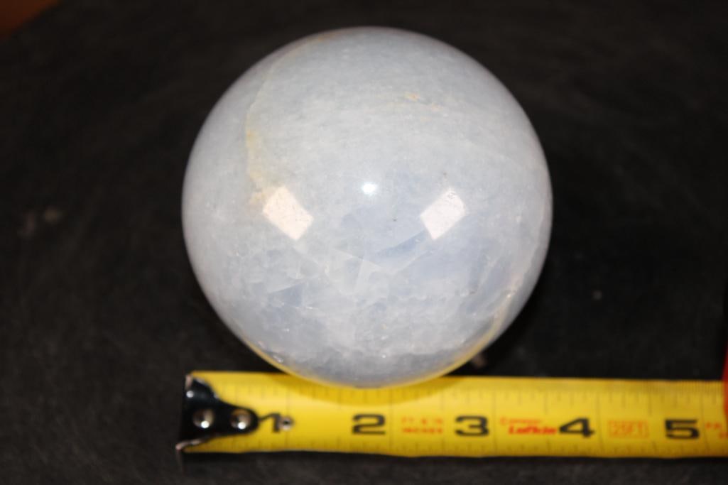 Polished BLUE CELESTITE Sphere with a Ring Stand - 2