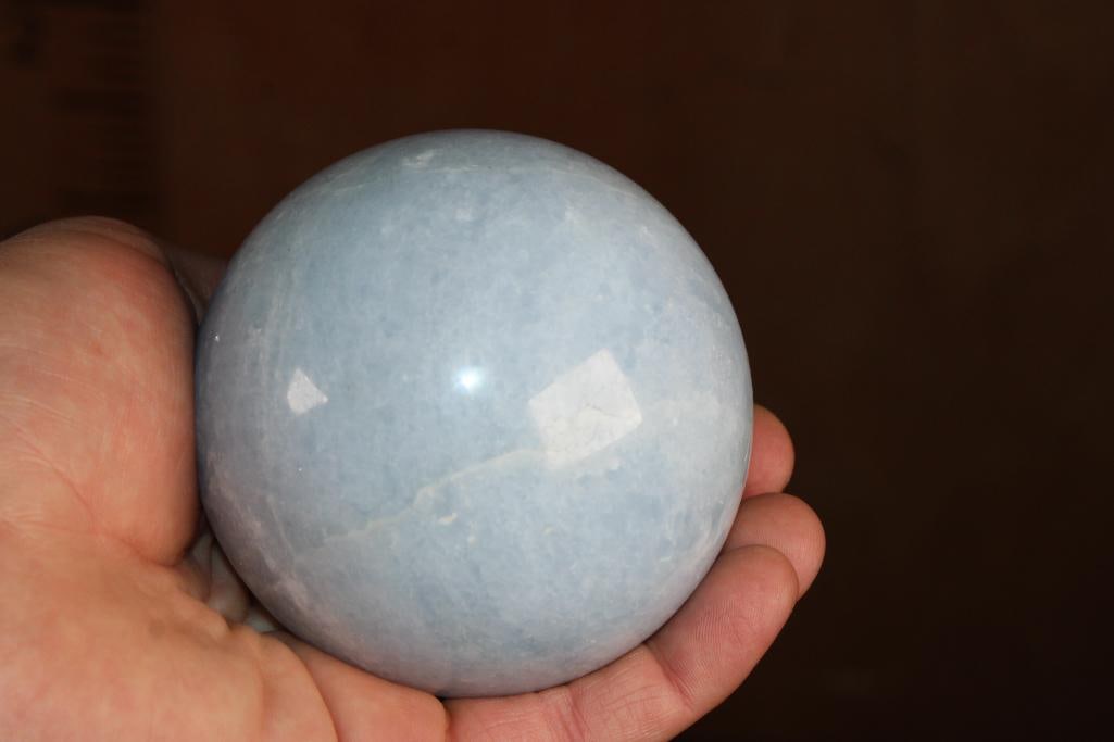 Polished BLUE CELESTITE Sphere with a Ring Stand - 5