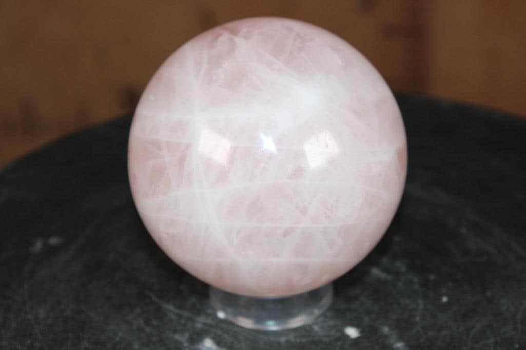 Polished ROSE QUARTZ Mineral Sphere: Lovely Polished ROSE QUARTZ Mineral Sphere. It measures 3.75" in Diameter and Weighs 2.6 lbs. ROCKS FOSSILS MINERALS 