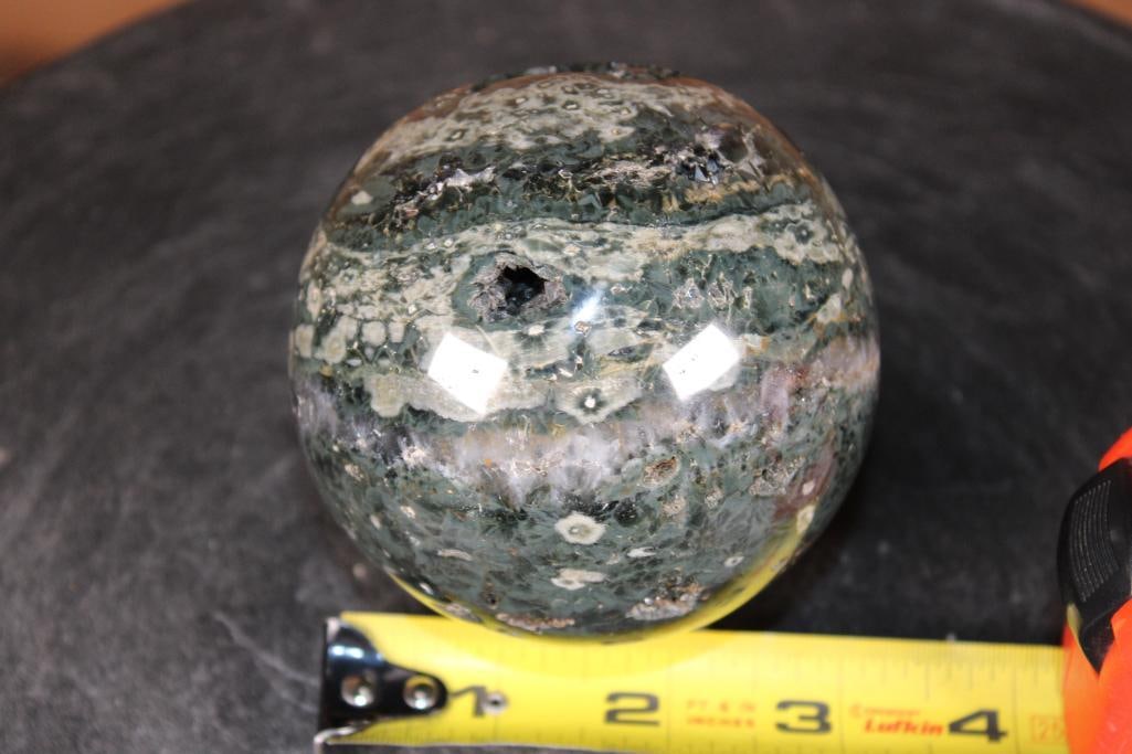 Polished OCEAN JASPER Mineral Sphere with Druzy Inclusions - 2