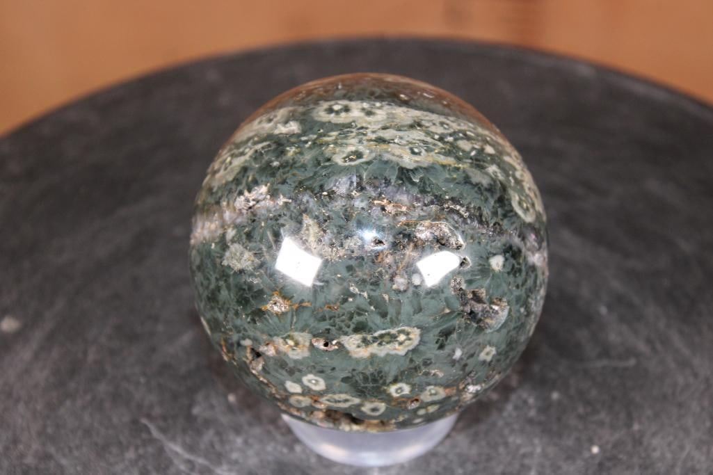 Polished OCEAN JASPER Mineral Sphere with Druzy Inclusions - 4