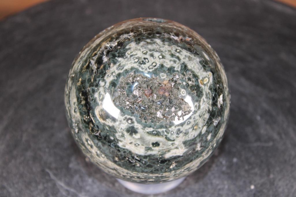 Polished OCEAN JASPER Mineral Sphere with Druzy Inclusions - 5