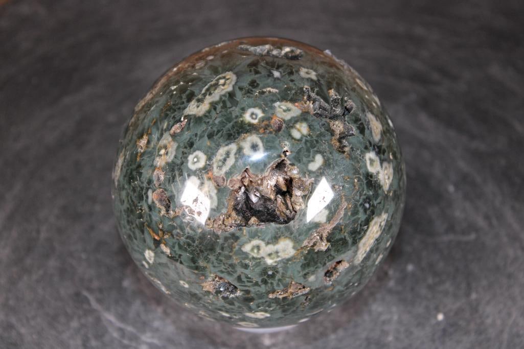 Polished OCEAN JASPER Mineral Sphere with Druzy Inclusions - 6