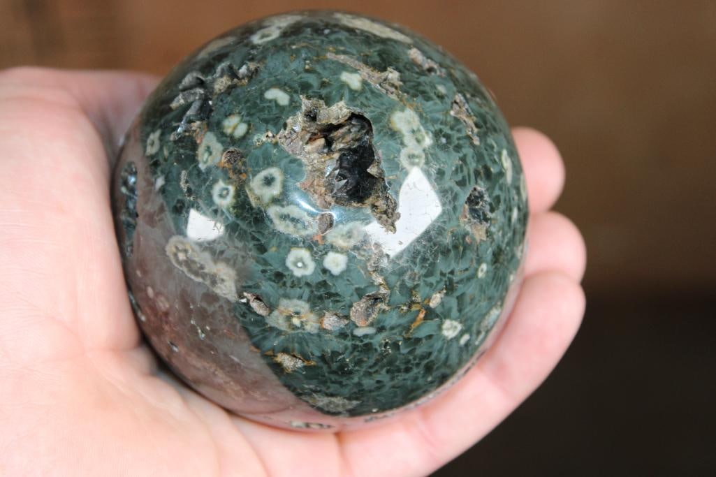 Polished OCEAN JASPER Mineral Sphere with Druzy Inclusions - 7
