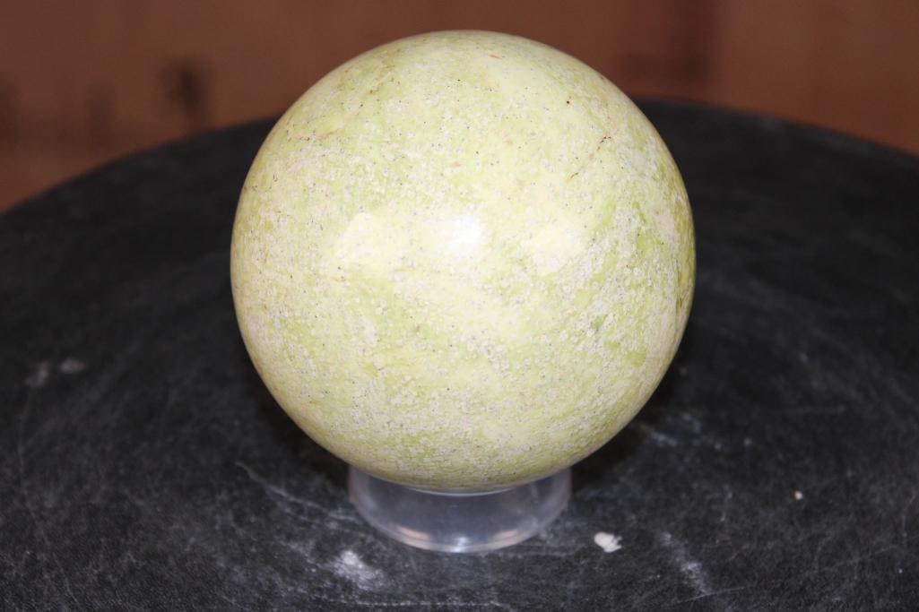 Polished SERPENTINE Mineral Sphere with a Ring Stand - 2