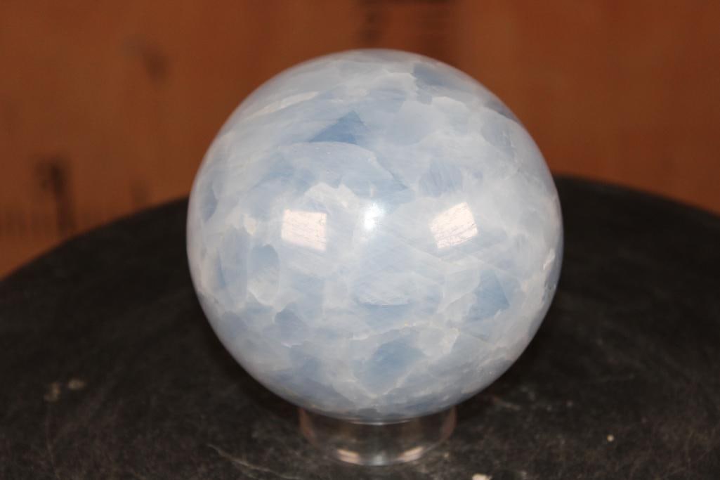 Polished BLUE CELESTITE Sphere with a Ring Stand - 3