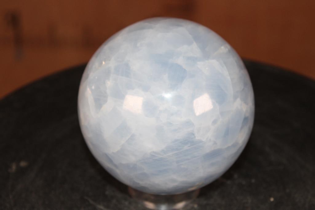Polished BLUE CELESTITE Sphere with a Ring Stand - 4