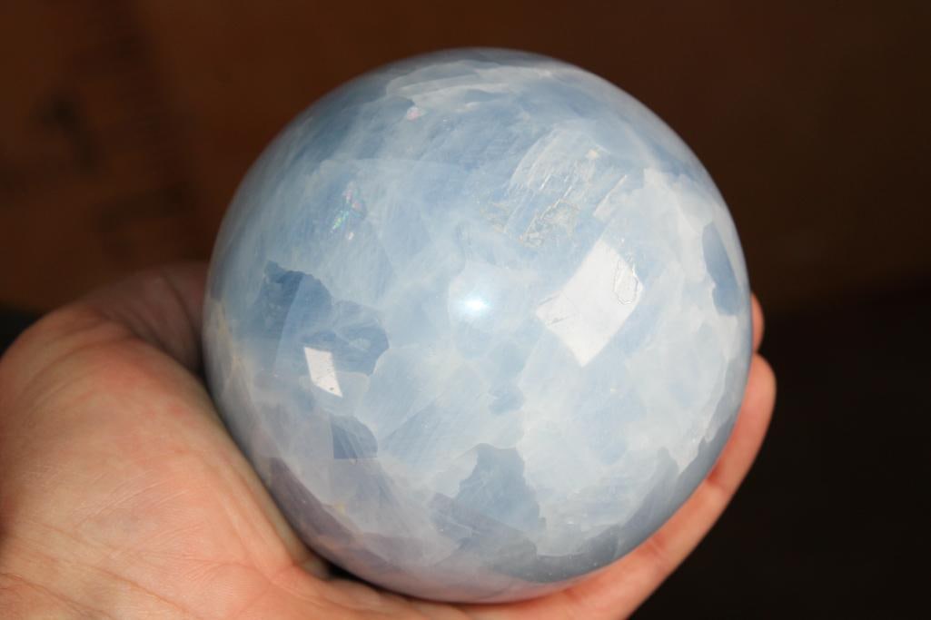 Polished BLUE CELESTITE Sphere with a Ring Stand - 5