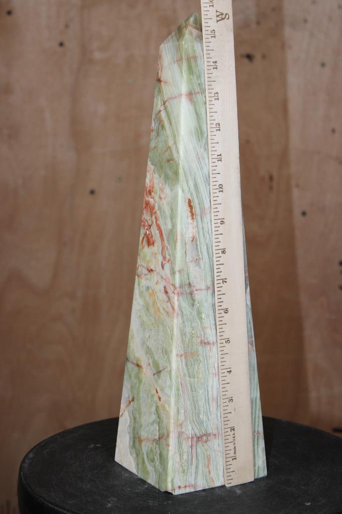 XL Polished GREEN BANDED ONYX Obelisk - 2