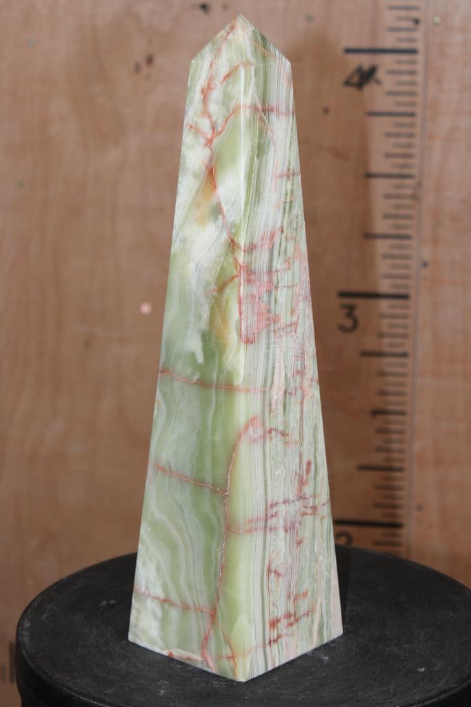 XL Polished GREEN BANDED ONYX Obelisk - 5
