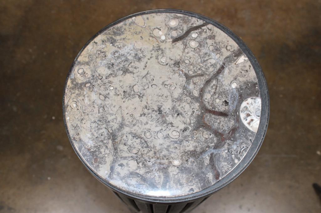 XL Polished ORTHOCERAS and AMMONITE Fossil Matrix Plate: Authentic XL ORTHOCERAS and AMMONITE Fossil in a Matrix Plate from Morocco. It has been carved and polished into a rounded shape. This plate was composed in nature on the sea floor with visible white