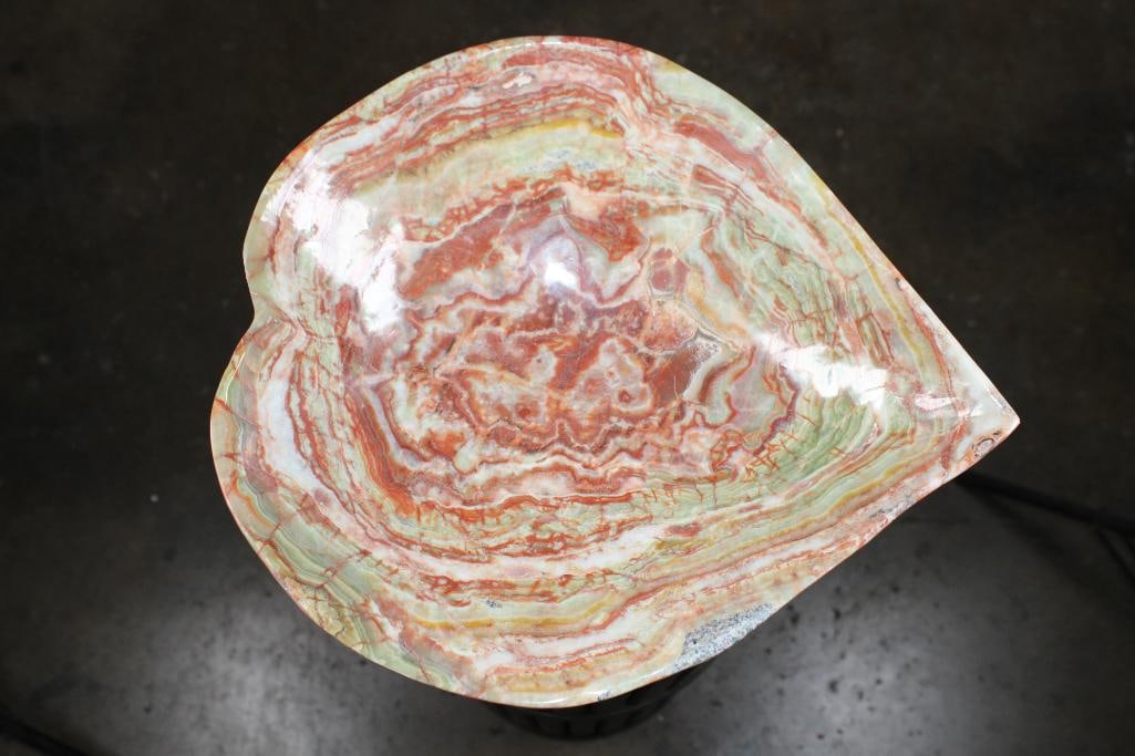 XL Heart Shaped Bowl Carved from a single piece of GREEN BANDED ONYX (1 of 5)