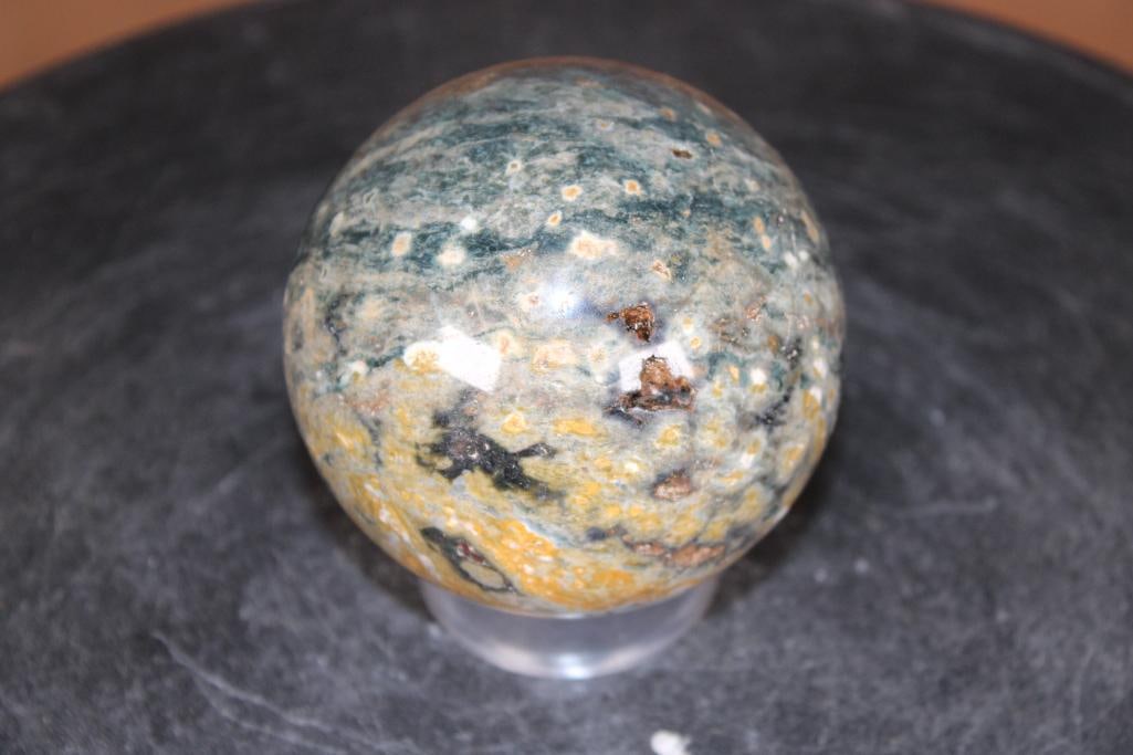 Polished OCEAN JASPER and AGATE Mineral Sphere with Druzy Inclusions (1 of 5)
