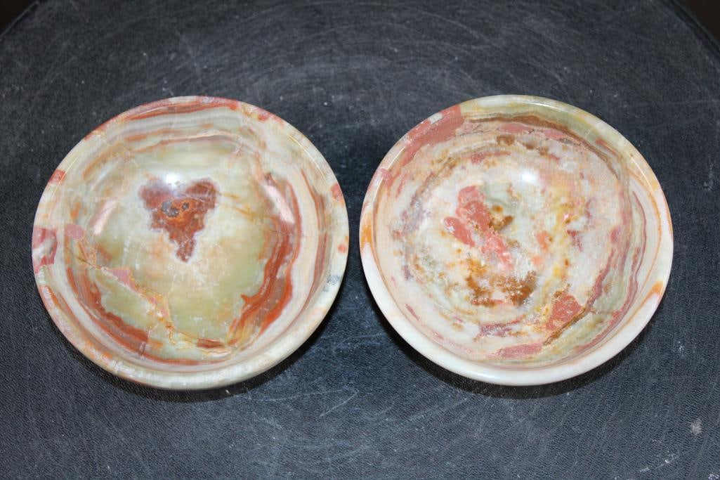 Set of (2) Small GREEN BANDED ONYX Bowls (1 of 4)