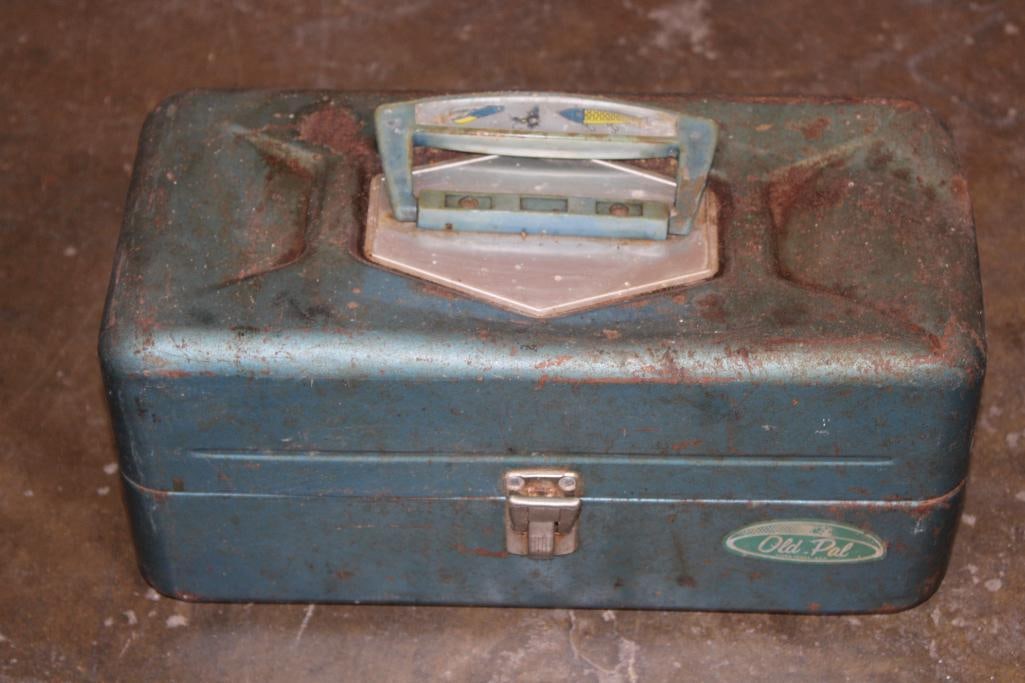 Vintage "Old Pal" Metal Fishing TACKLE BOX Full of Fishing Lures and Bobbers (1 of 6)