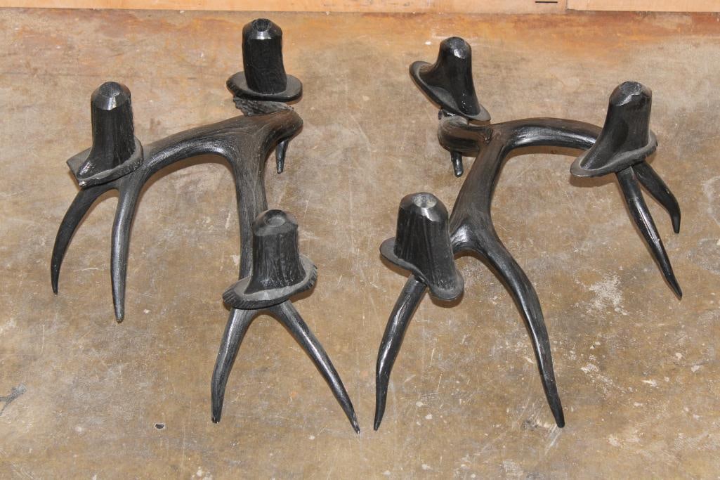 Set of (2) Artisan-made *Real* MULE DEER Antler CANDLE HOLDERS: Set of 2 Artisan-made *Real* MULE DEER Antler CANDLE HOLDERS. These together will hold 6 Taper Candles. COLLECTIBLE DECORATIVE CANDLES AND HOLDERS 