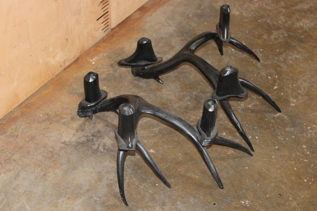 Set of (2) Artisan-made *Real* MULE DEER Antler CANDLE HOLDERS - 2