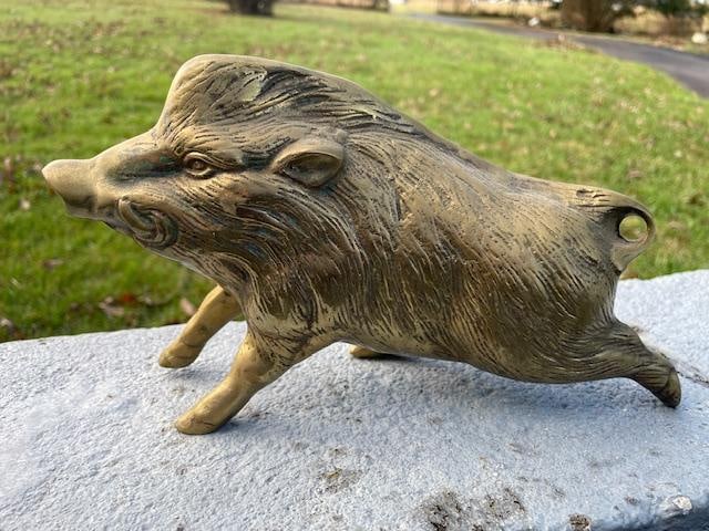 Brass RUSSIAN WILD BOAR Sculpture: Brass RUSSIAN WILD BOAR Sculpture. It measures 10" Long x 6" Tall. He is perfect for your favorite Arkanasas Razorback Fan! COLLECTIBLE SCULPTURES 