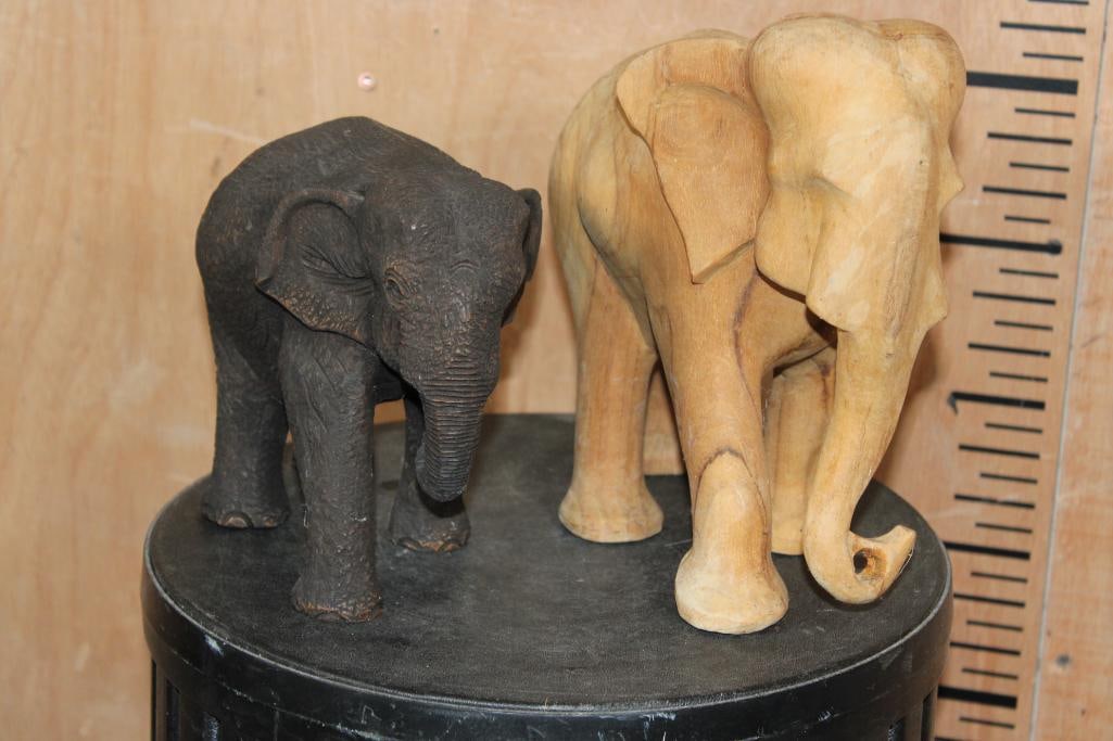 (2) Hand-carved ELEPHANT Statues from Zimbabwe: 2 Hand-carved ELEPHANT Figures or Statues from Zimbabwe. They are hand-carved from solid wood. COLLECTIBLE AFRICAN ART 