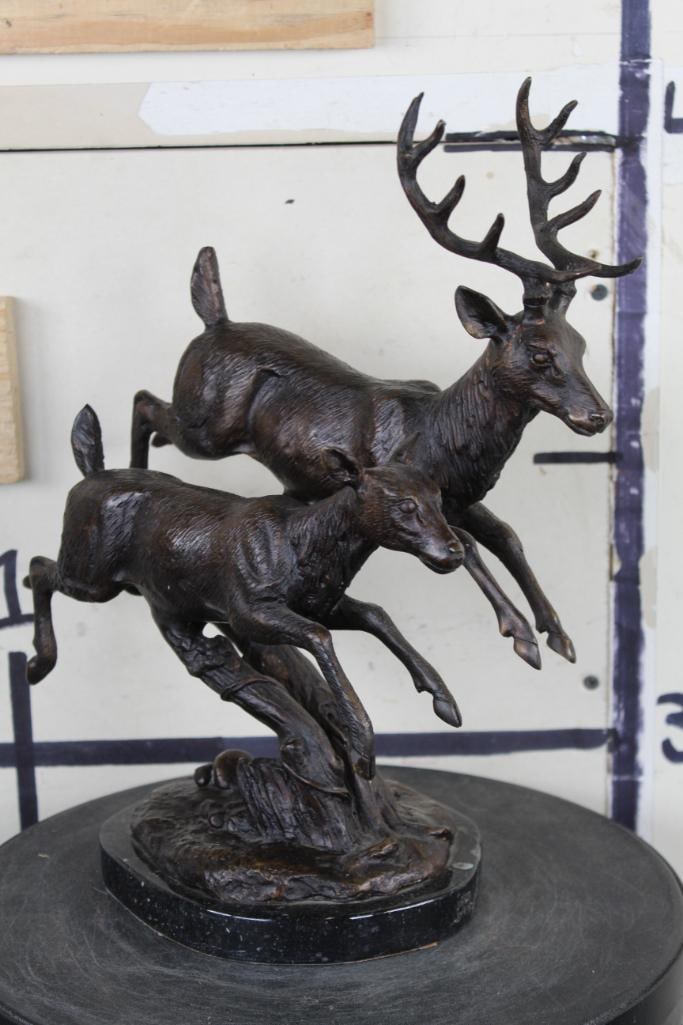 Jumping Deer and Doe BRONZE Sculpture on a MARBLE Base, Weight 8 lbs (1 of 8)