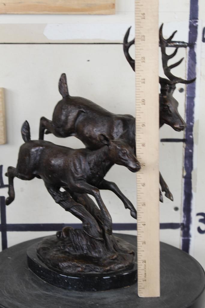 Jumping Deer and Doe BRONZE Sculpture on a MARBLE Base, Weight 8 lbs - 2