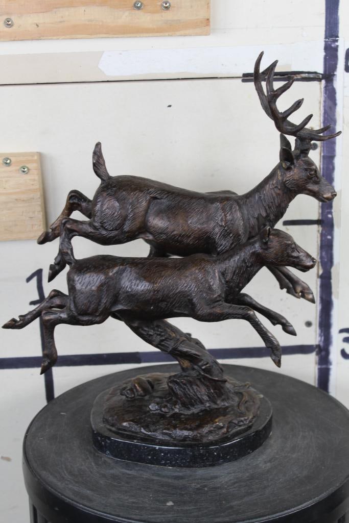 Jumping Deer and Doe BRONZE Sculpture on a MARBLE Base, Weight 8 lbs - 3