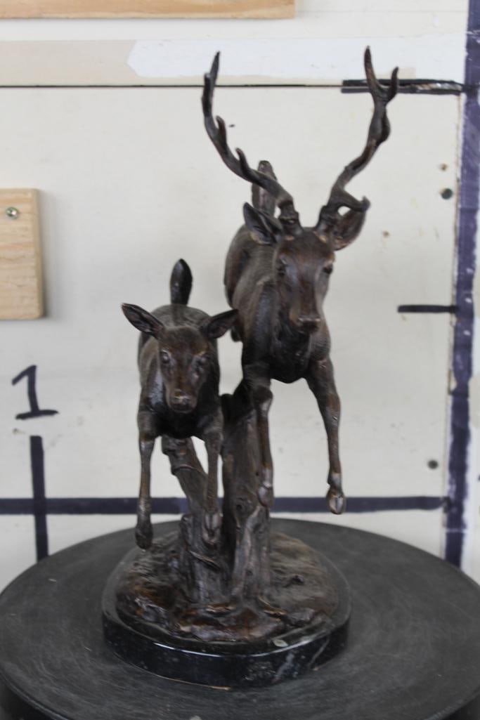 Jumping Deer and Doe BRONZE Sculpture on a MARBLE Base, Weight 8 lbs - 4