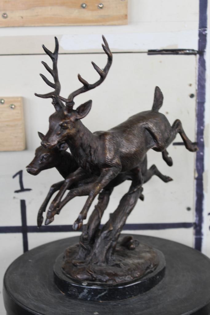 Jumping Deer and Doe BRONZE Sculpture on a MARBLE Base, Weight 8 lbs - 5