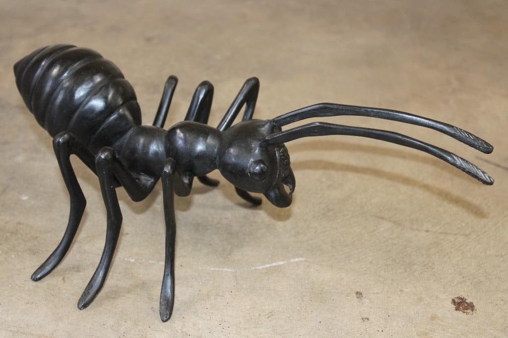 ANT Bronze Sculpture, Weight 2 lbs: ANT Bronze Sculpture. It measures 14" Long x 8" Wide x 5" Tall. The Total Weight is 2 lbs 14 oz. COLLECTIBLE BRONZE SCULPTURES AND STATUES 