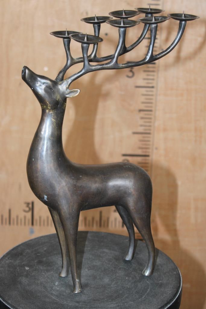 Standing DEER Bronze Sculpture with 8 Candle Holders, Weight: 5 lbs: Standing DEER Bronze Sculpture with 8 Candle Holders. It measures 17" Tall x 11" Long x 3.75" Depth and the Total Weight is 5 lbs 15 oz. COLLECTIBLE BRONZE ART SCULPTURES AND CANDLEHOLDERS 