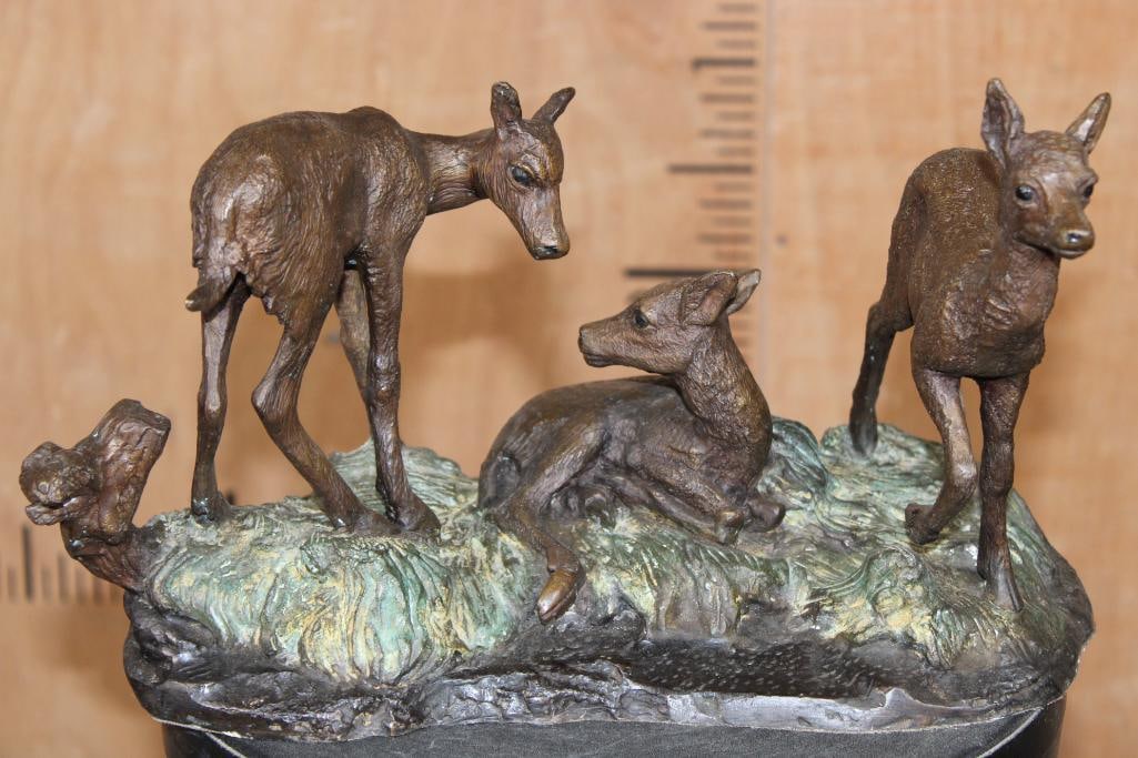 Bronze Sculpture of 3 Doe on a Bronze Base, Weight: 10 lbs (1 of 5)
