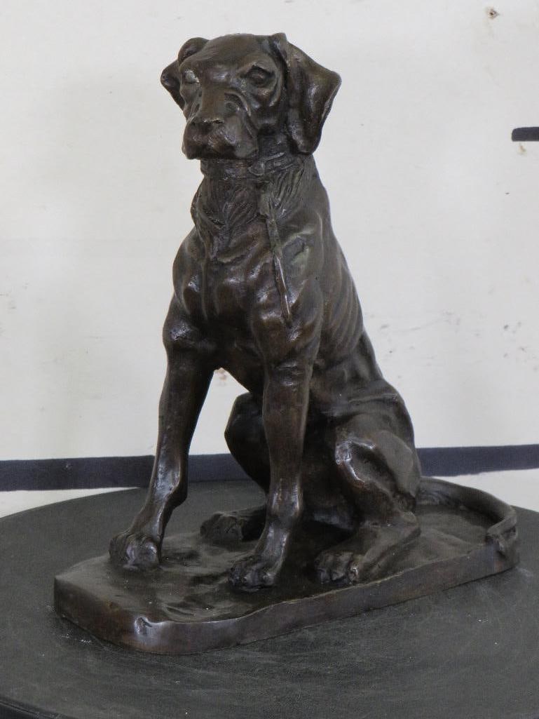 Sitting DOG Bronze Sculpture, Weight: 5 lbs: Sitting DOG Bronze Sculpture. It measures 9" Tall x 8" Long x 3 7/8" Wide and the Total Weight is 5 lbs 1 oz. COLLECTIBLE BRONZE ART SCULPTURES 