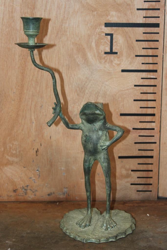 BRONZE Frog on a Lily Pad Candlestick Holder, Weight: 2 lbs (1 of 5)