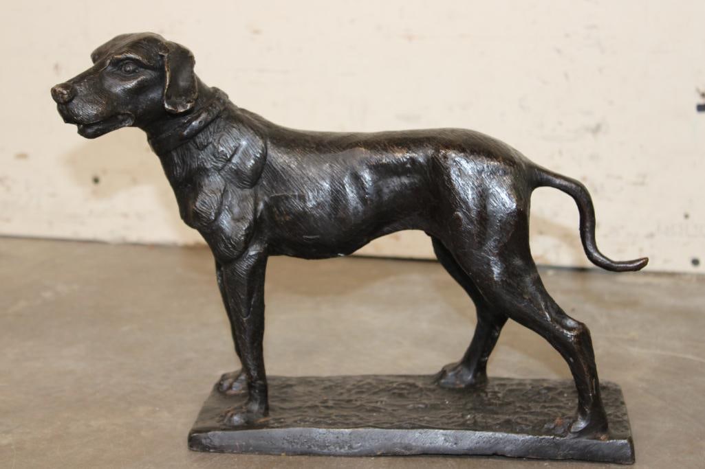 Standing DOG Bronze Sculpture, Weight 6 lbs: Bronze Standing DOG Sculpture. It measures 10.25" Tall x 4.25" Wide x 13.5" Depth and the Total Weight is 6 lbs 11 oz. COLLECTIBLE ART BRONZE SCULPTURES