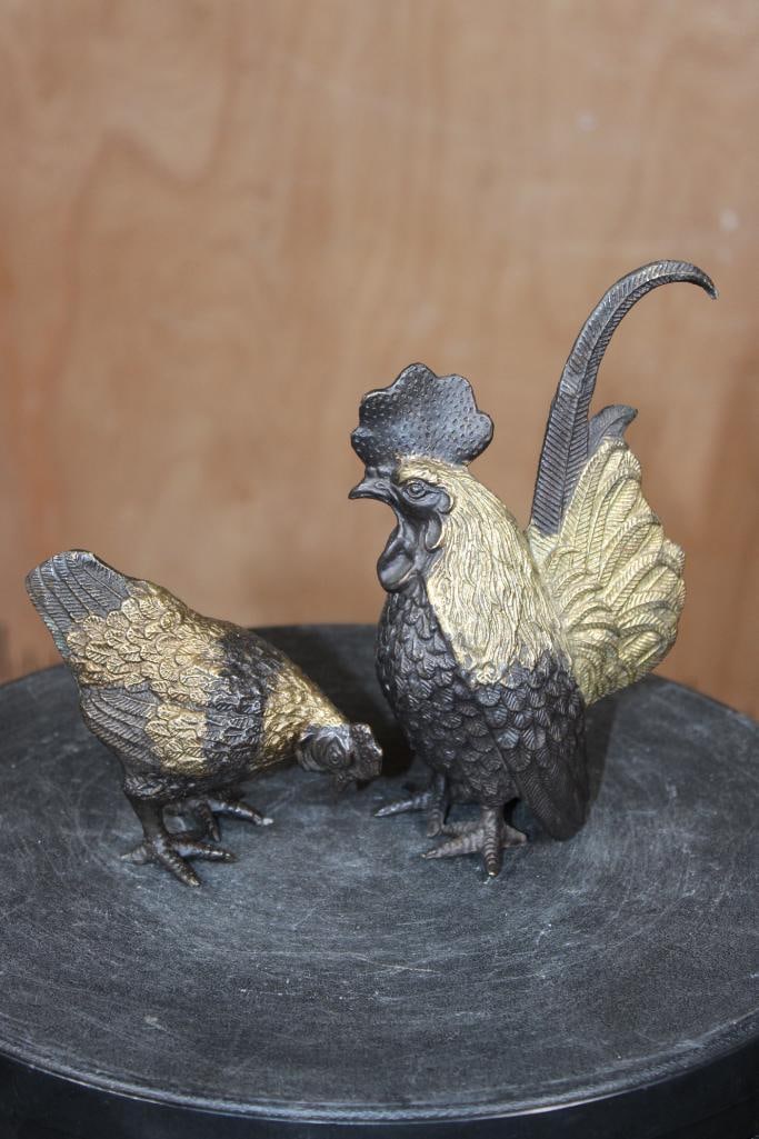Set of (2) Little CHICKEN Bronze Sculptures, Weight: 2 lbs (1 of 5)