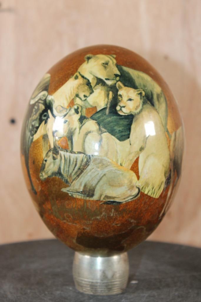 Decoupage OSTRICH EGG with African Animals and a Ring Display Stand (1 of 5)