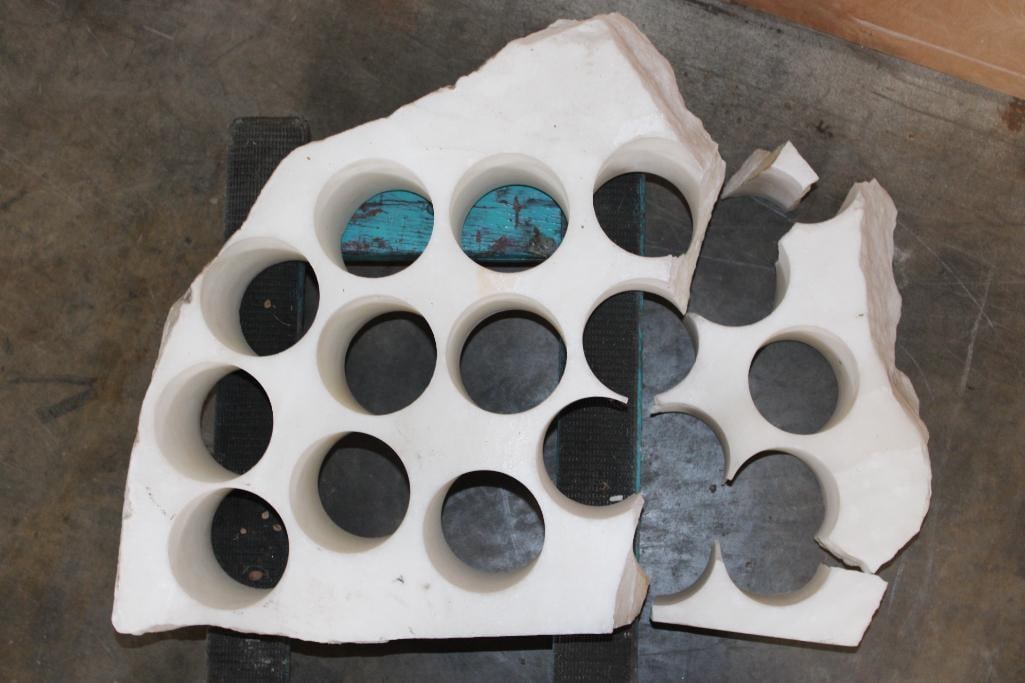 XXL Stone Honeycomb WINE RACK, Weight: 125 lbs: XXL CALCITE Stone Honeycomb Style WINE RACK. It is broken into 5 pieces, when lined up it measures 30" Long x 25" Tall x 7.5" Thick. The Total Weight is 125 lbs. The large section look great as a