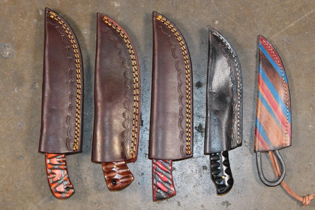 (4) Fixed Blade Damascus Steel KNIVES and (1) VIKING Dining KNIFE - 2