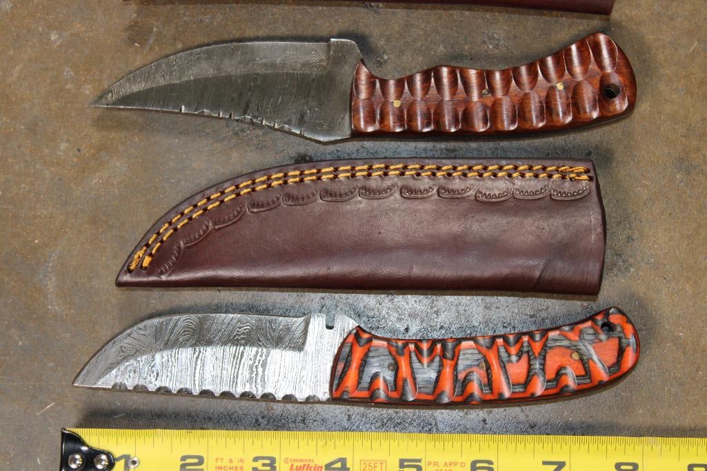 (4) Fixed Blade Damascus Steel KNIVES and (1) VIKING Dining KNIFE - 3