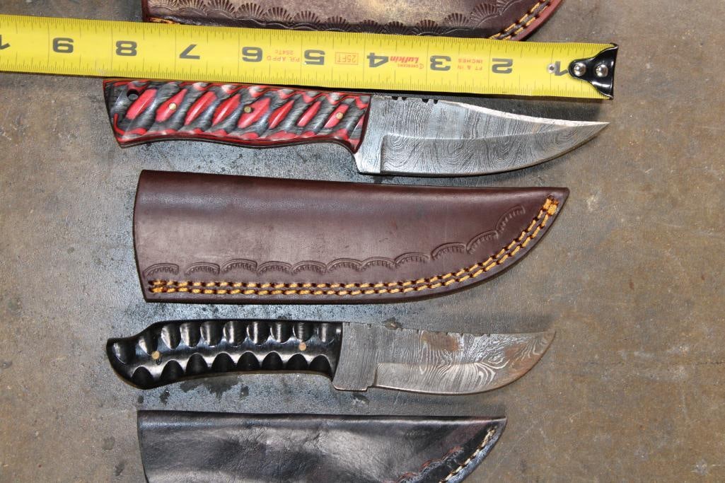 (4) Fixed Blade Damascus Steel KNIVES and (1) VIKING Dining KNIFE - 4
