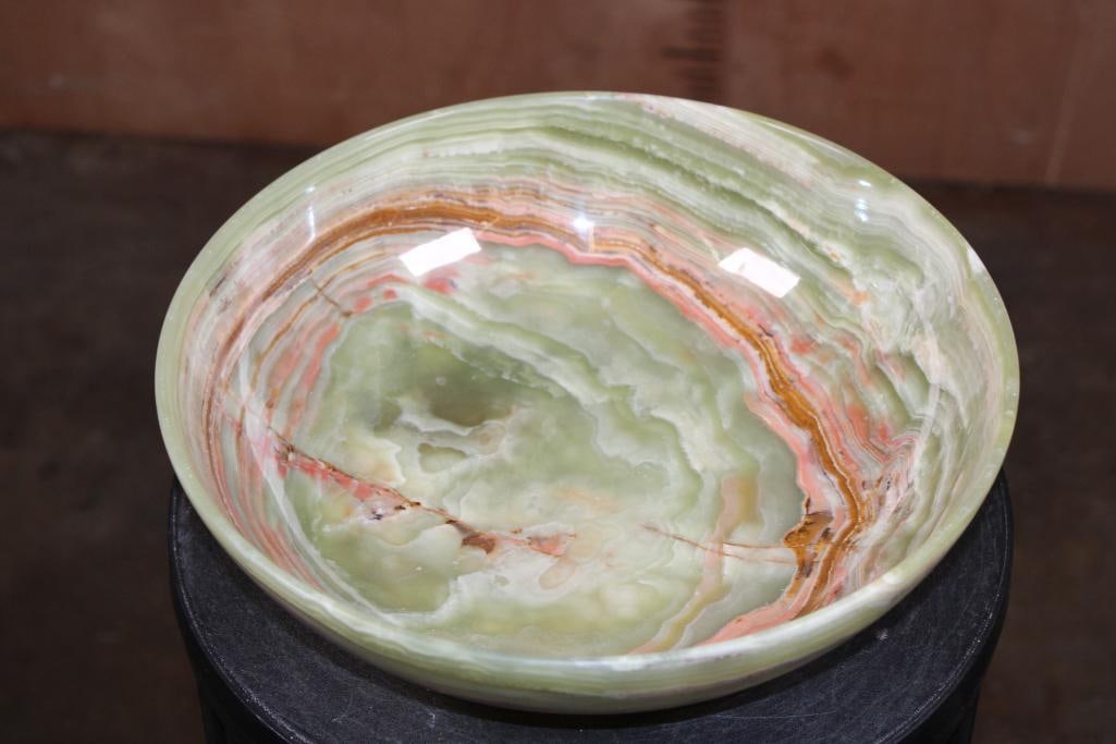 Big BOWL Carved from a Single Piece of GREEN BANDED ONYX (1 of 7)