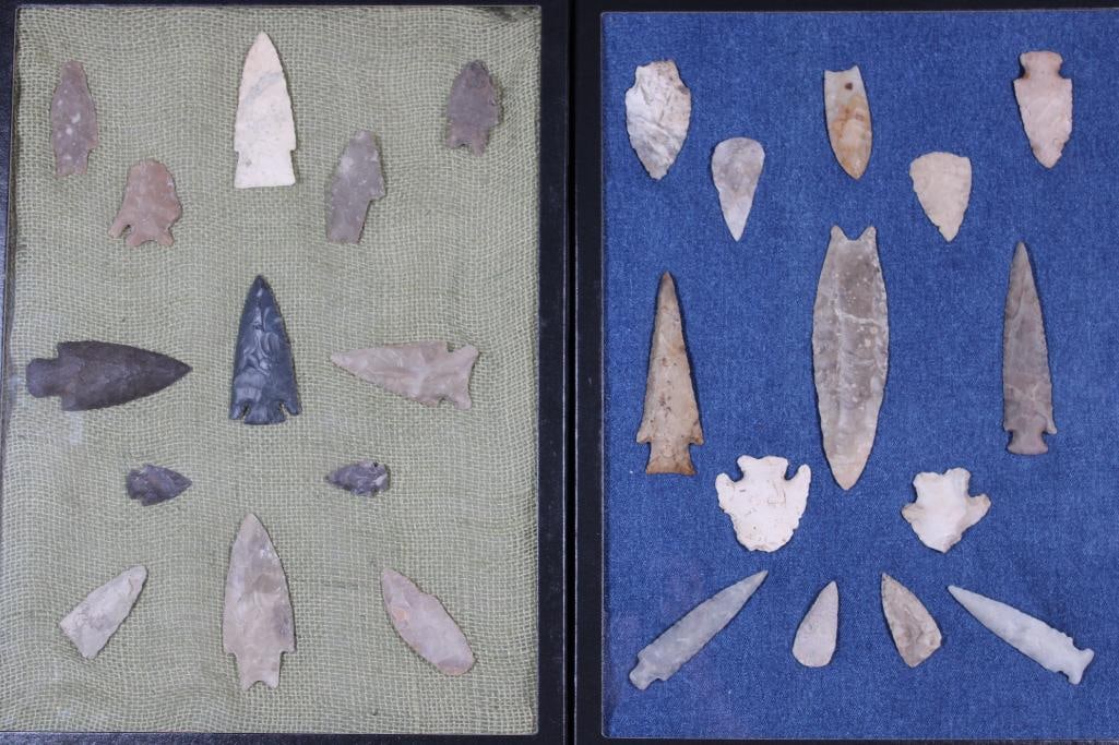 (27) Native American ARROWHEADS or Spear Points in a Display Case (1 of 14)