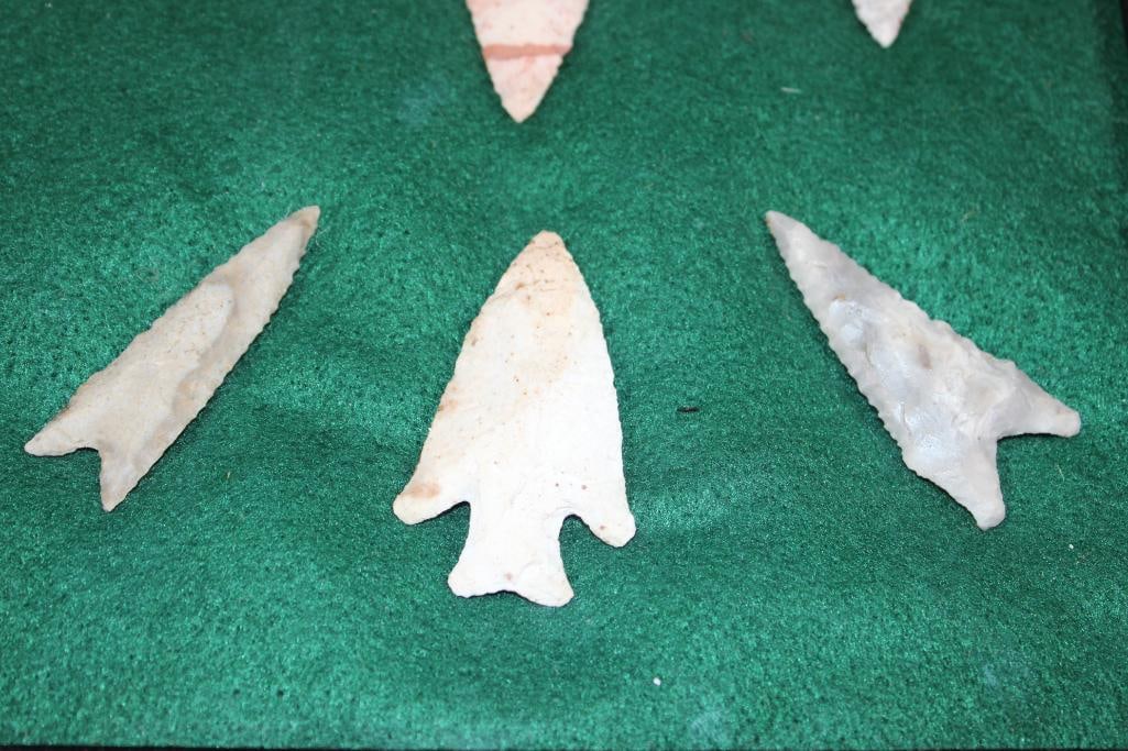 (9) Native American ARROWHEADS or Projectile Points in a Display Case - 5