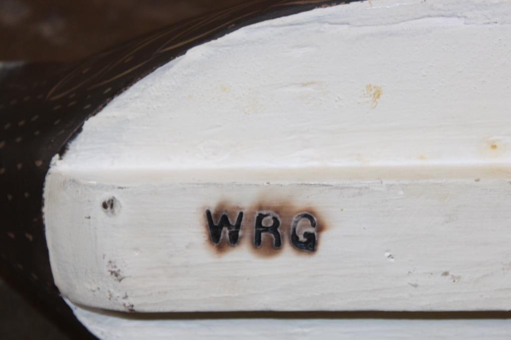 William R. Goenne Hand-carved Wooden DUCK DECOY, stamped "WRG" - 7