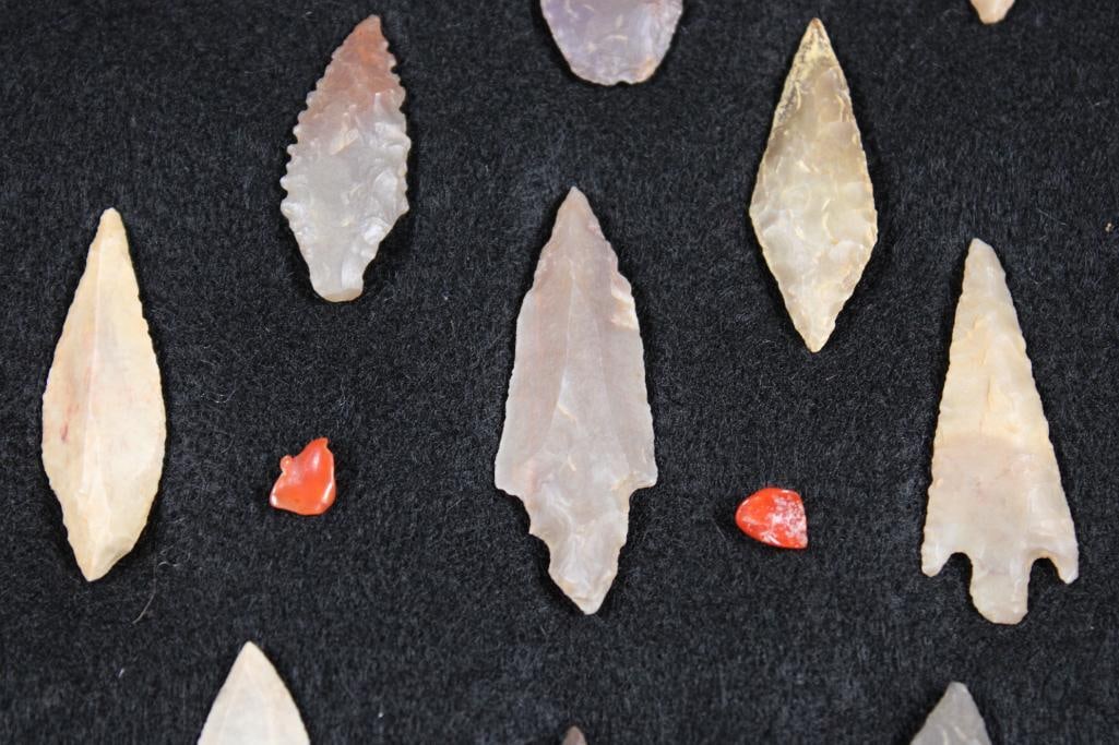 11 Prehistoric Native American PROJECTILE POINTS or ARROWHEADS in a Display Case with 4 Pieces of - 4