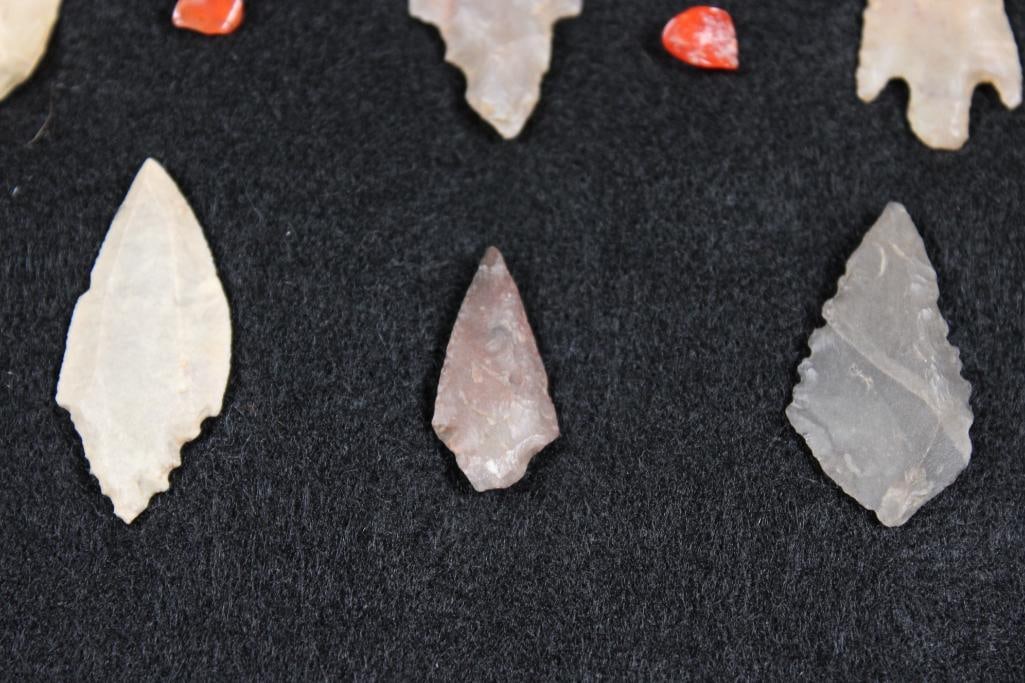11 Prehistoric Native American PROJECTILE POINTS or ARROWHEADS in a Display Case with 4 Pieces of - 5