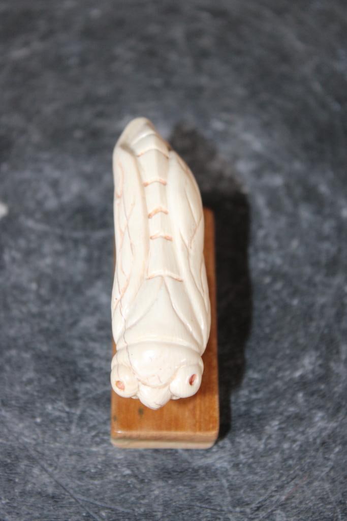Guillermo Leal, Fossilized MAMMOTH IVORY TUSK Carved CICADA - 2