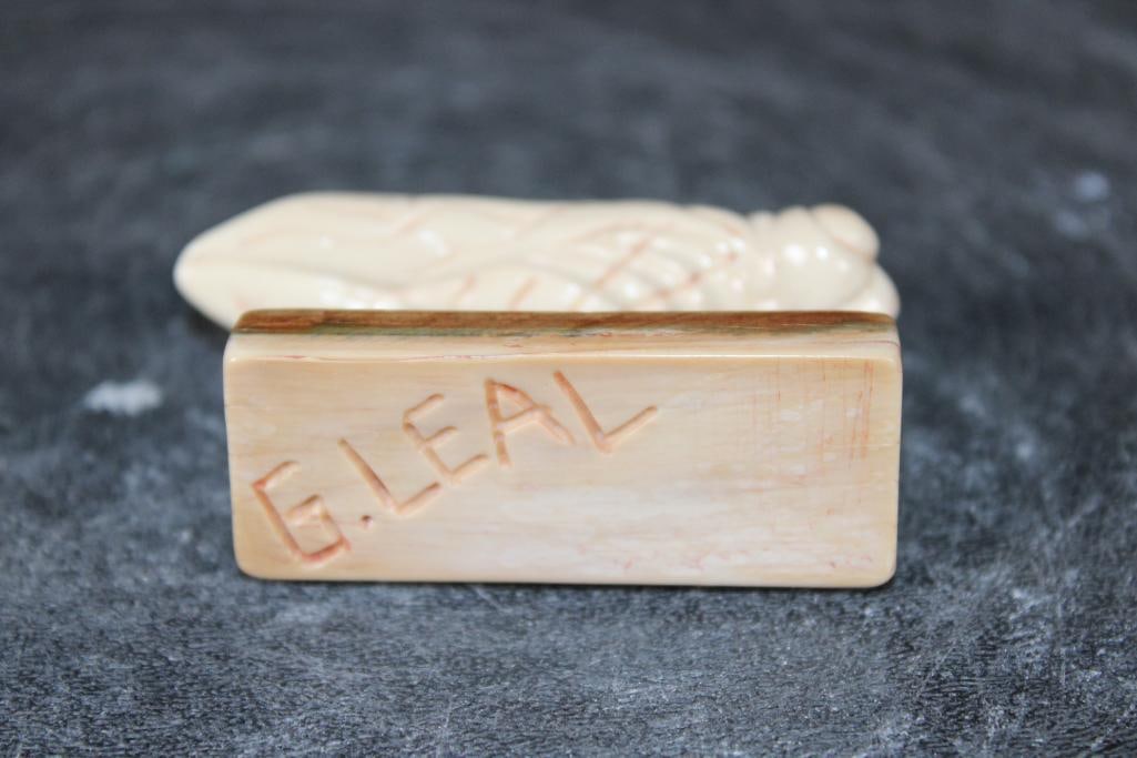 Guillermo Leal, Fossilized MAMMOTH IVORY TUSK Carved CICADA - 5