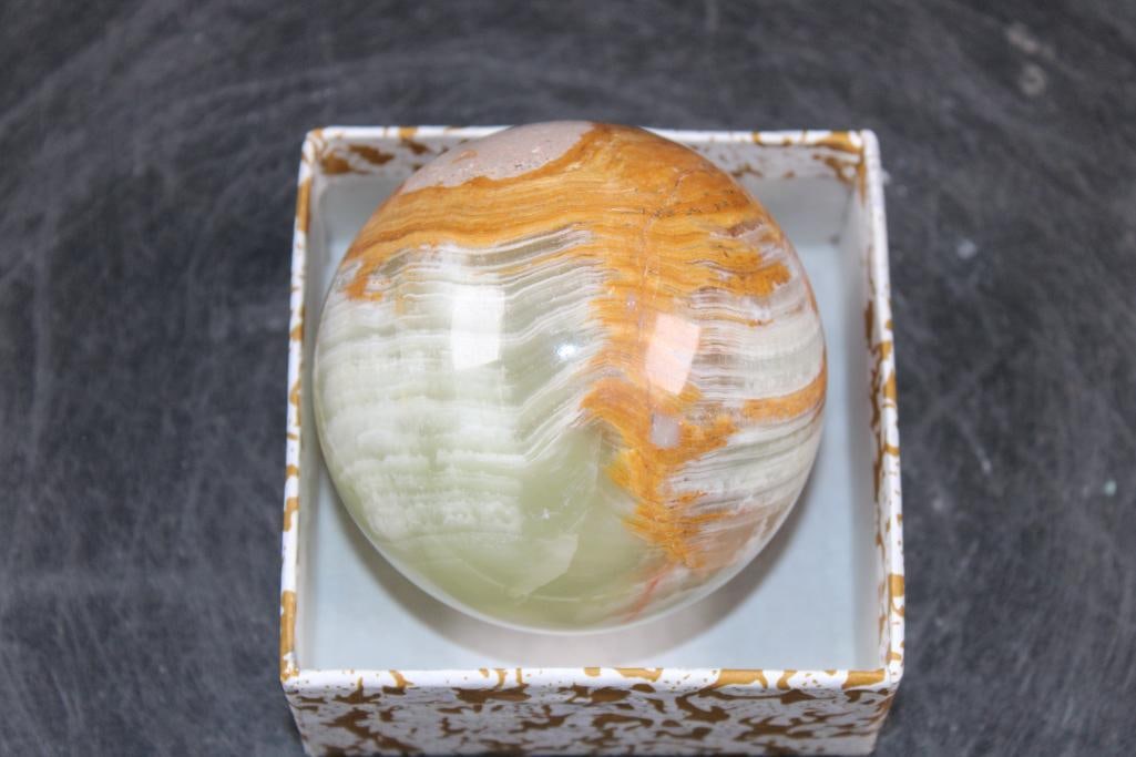 Polished GREEN BANDED ONYX Mineral Sphere, Weight: 1 lb (1 of 5)