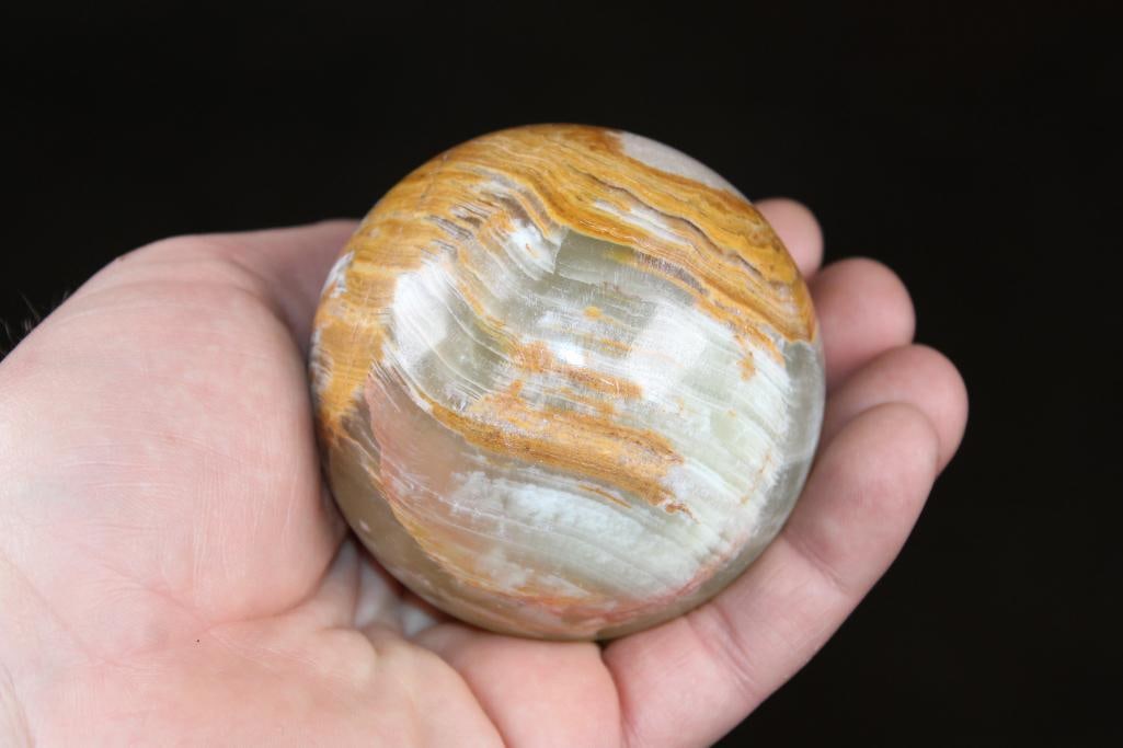 Polished GREEN BANDED ONYX Mineral Sphere, Weight: 1 lb - 2